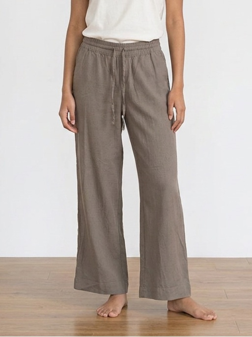A New Day Linen Blend Wide Leg Pants Taupe Brown Small Minimalist Chic